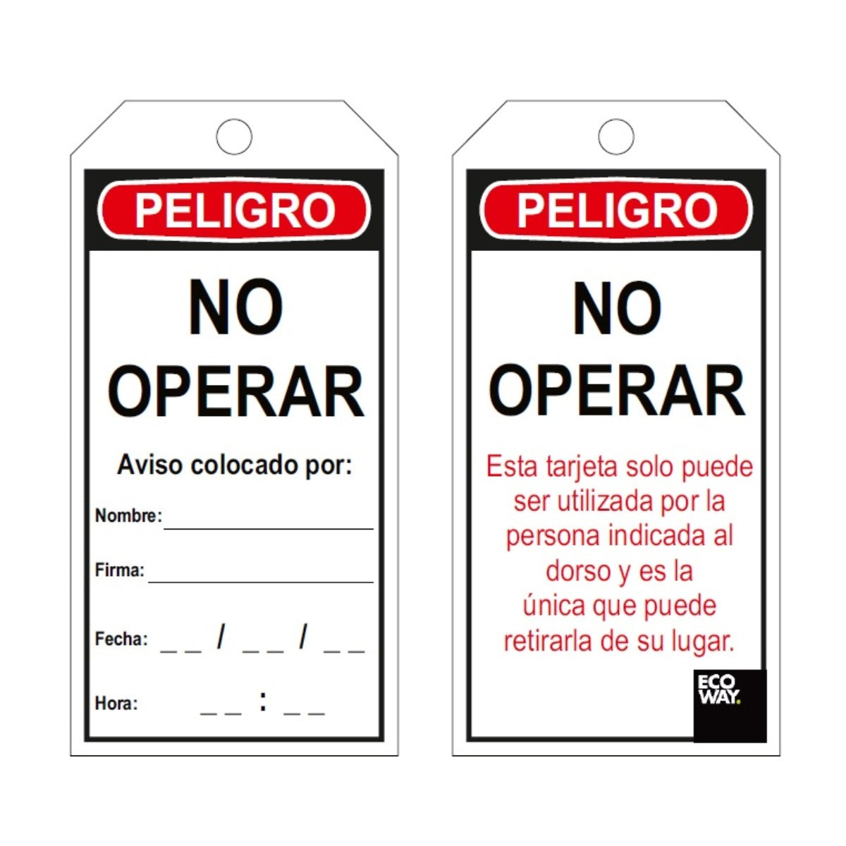 Tarjeta de Bloqueo "Peligro No Operar"
