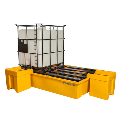 Batea Antiderrame para 2 Tanques IBC con 2 Bateas para Válvula Dosificadora